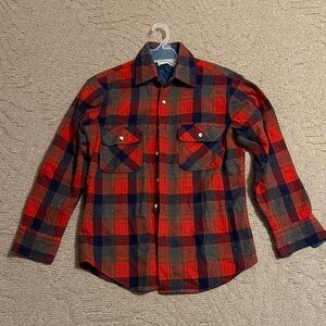 Vintage St John’s Bay Men's Red, Grey, Blue Plaid Wool Shirt